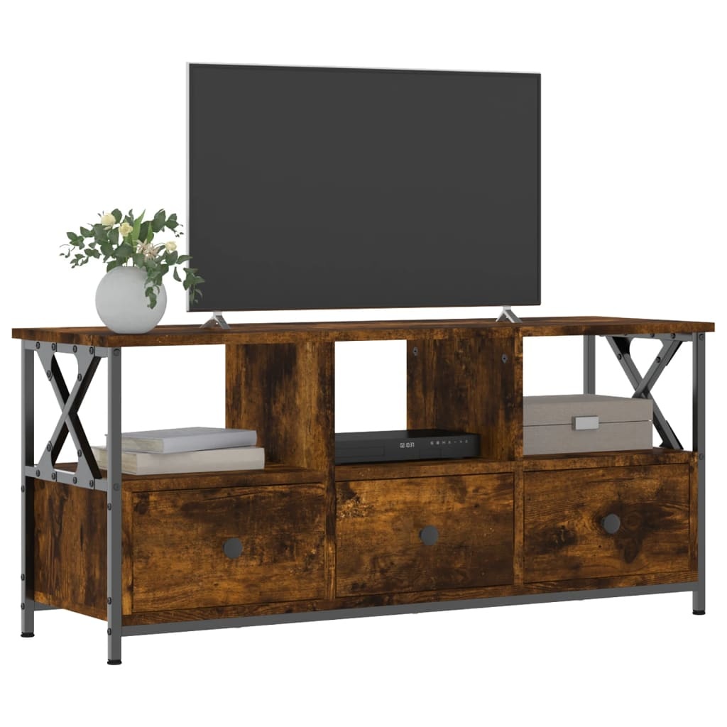 VidaXL Tv-meubel 102x33x45 cm bewerkt hout en ijzer gerookt eikenkleur