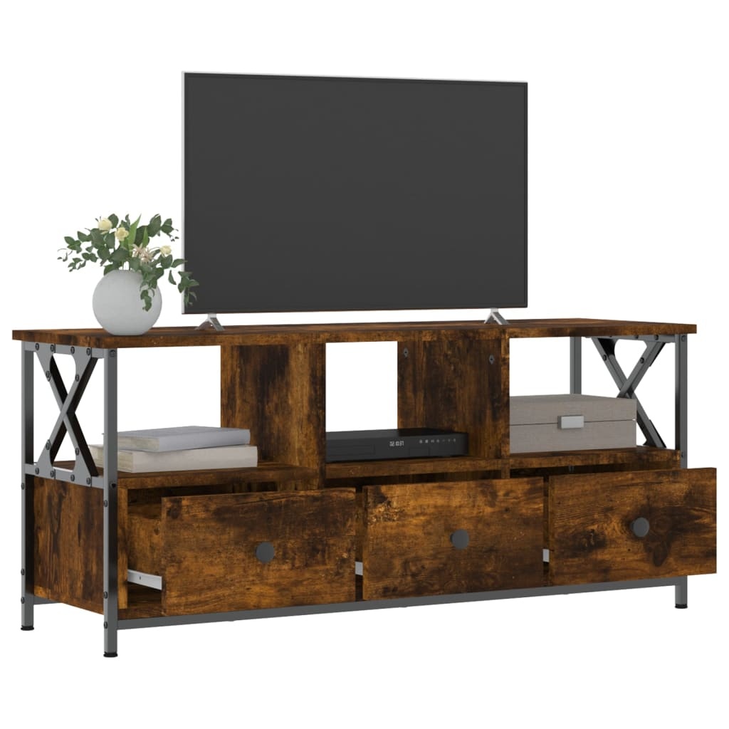 VidaXL Tv-meubel 102x33x45 cm bewerkt hout en ijzer gerookt eikenkleur