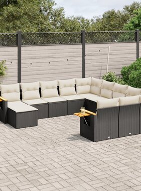 vidaXL 11-delige Loungeset met kussens poly rattan zwart