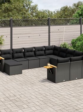 vidaXL 11-delige Loungeset met kussens poly rattan zwart