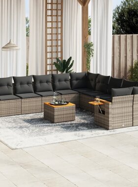 vidaXL 11-delige Loungeset met kussens poly rattan grijs