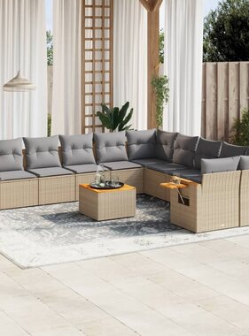 vidaXL 11-delige Tuinset met kussens poly rattan beige