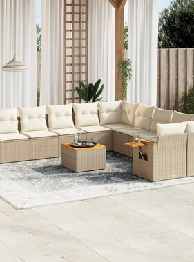 vidaXL 11-delige Tuinset met kussens poly rattan beige