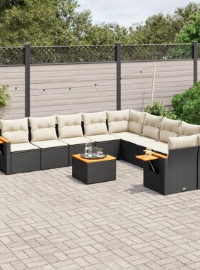 vidaXL 11-delige Loungeset met kussens poly rattan zwart