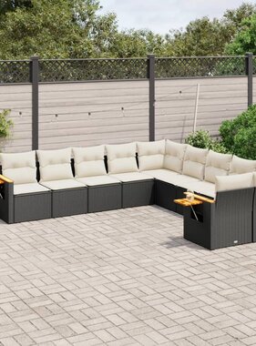 vidaXL 10-delige Loungeset met kussens poly rattan zwart