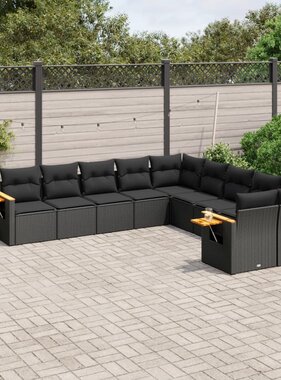 vidaXL 10-delige Loungeset met kussens poly rattan zwart