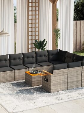 vidaXL 11-delige Loungeset met kussens poly rattan grijs