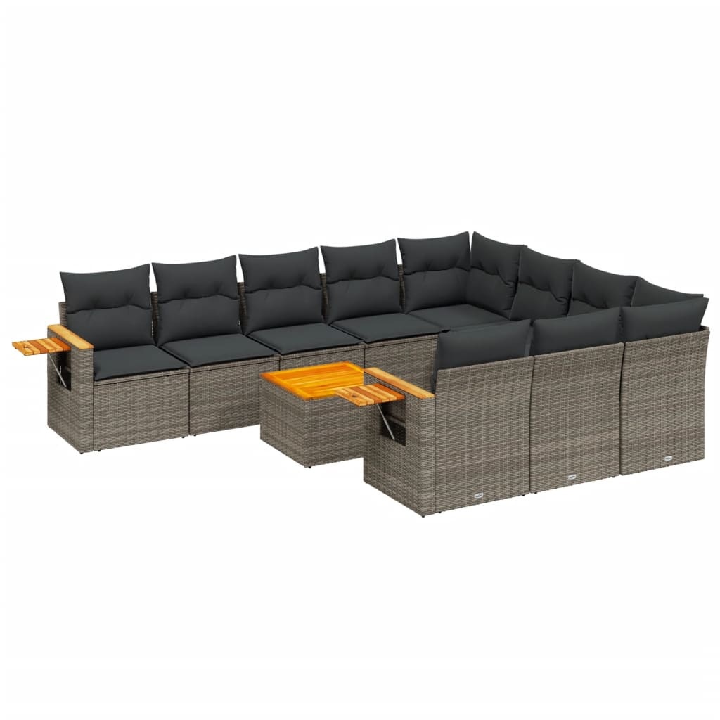 vidaXL 11-delige Loungeset met kussens poly rattan grijs