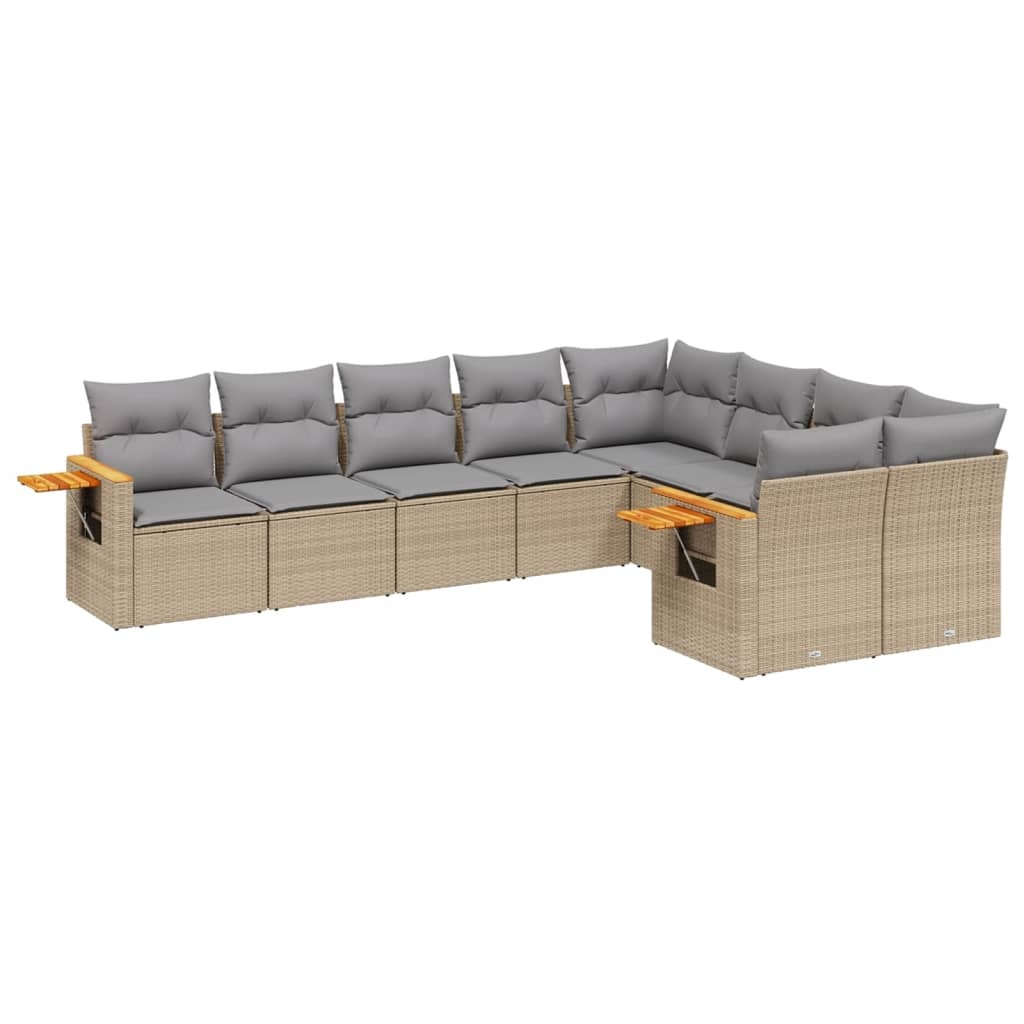 vidaXL 9-delige Loungeset met kussens poly rattan beige