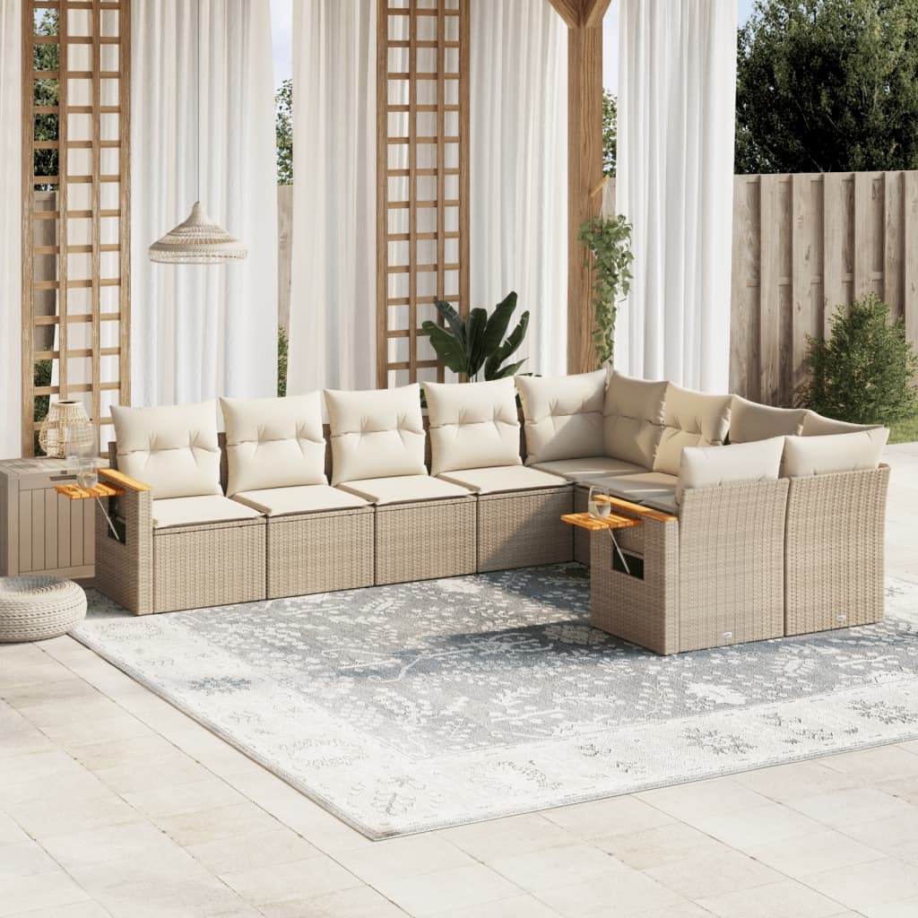 vidaXL 9-delige Loungeset met kussens poly rattan beige