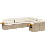 vidaXL 9-delige Loungeset met kussens poly rattan beige