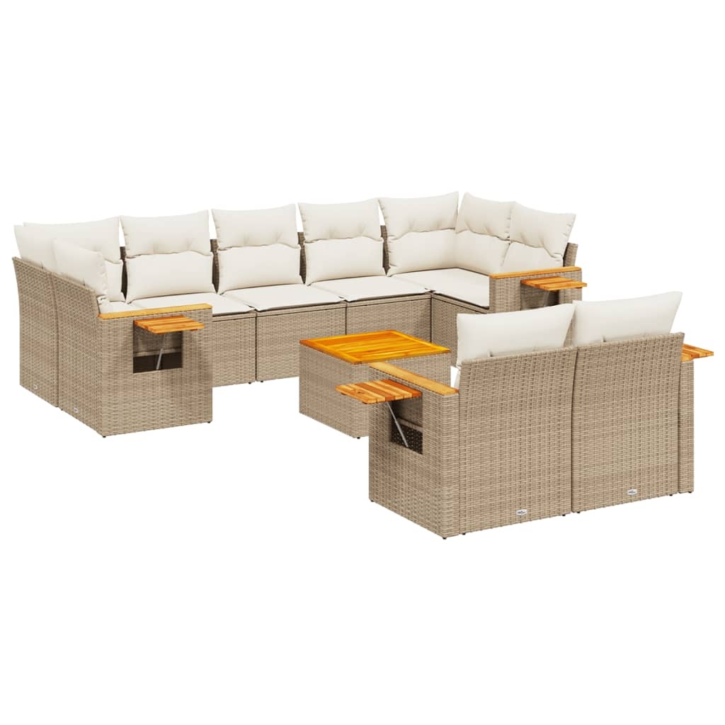 vidaXL 10-delige Loungeset met kussens poly rattan beige