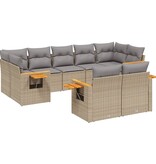 vidaXL 9-delige Loungeset met kussens poly rattan beige