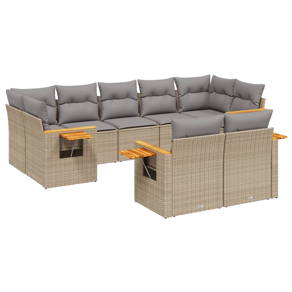 vidaXL 9-delige Loungeset met kussens poly rattan beige