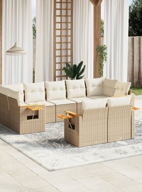 vidaXL 9-delige Loungeset met kussens poly rattan beige