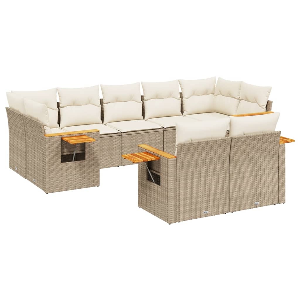 vidaXL 9-delige Loungeset met kussens poly rattan beige