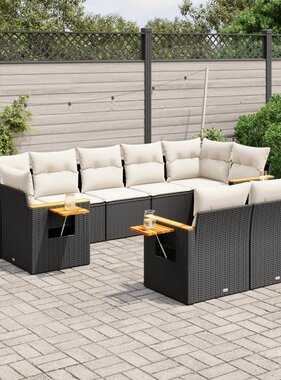 vidaXL 9-delige Loungeset met kussens poly rattan zwart