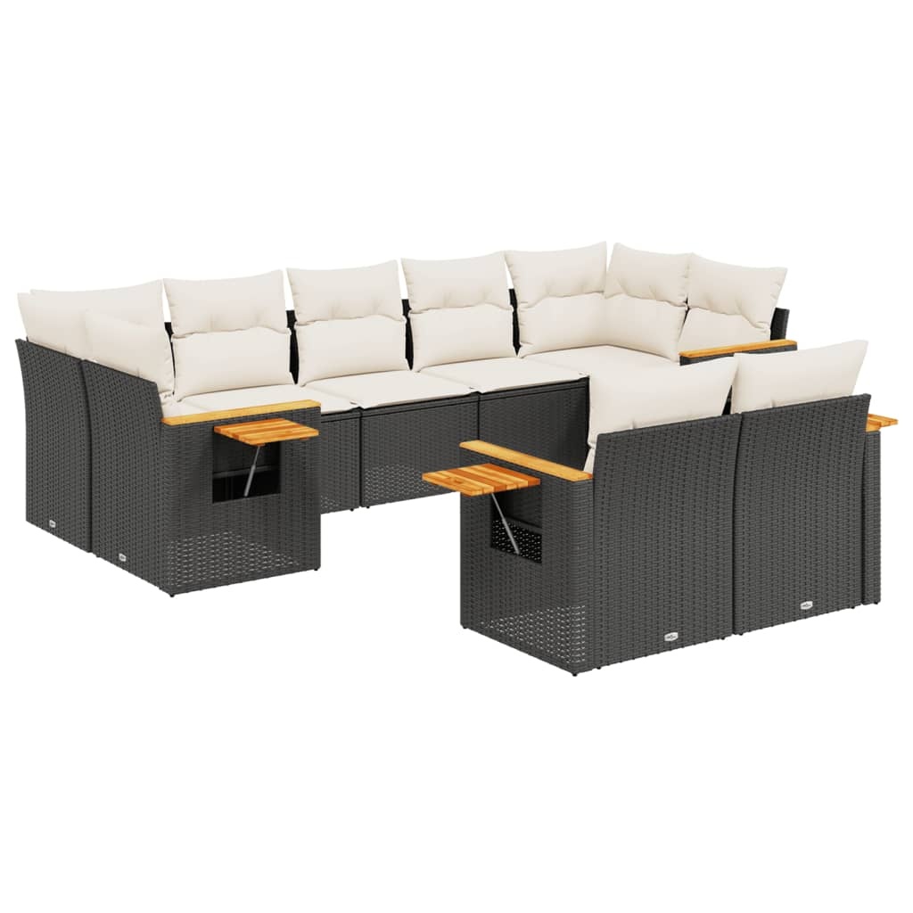 vidaXL 9-delige Loungeset met kussens poly rattan zwart