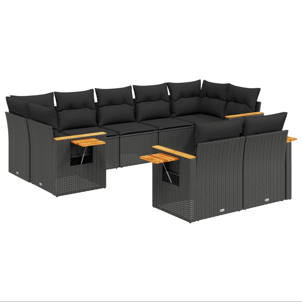 vidaXL 9-delige Loungeset met kussens poly rattan zwart