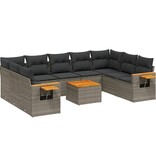 vidaXL 10-delige Loungeset met kussens poly rattan grijs