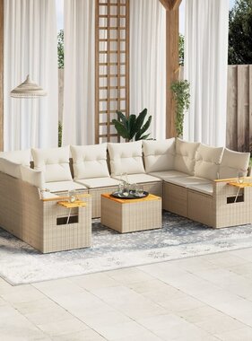 vidaXL 10-delige Loungeset met kussens poly rattan beige