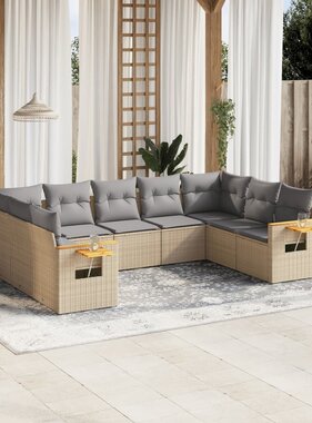 vidaXL 9-delige Loungeset met kussens poly rattan beige