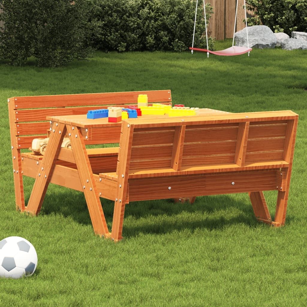 vidaXL Picknicktafel voor kinderen 88x122x58 cm grenenhout wasbruin