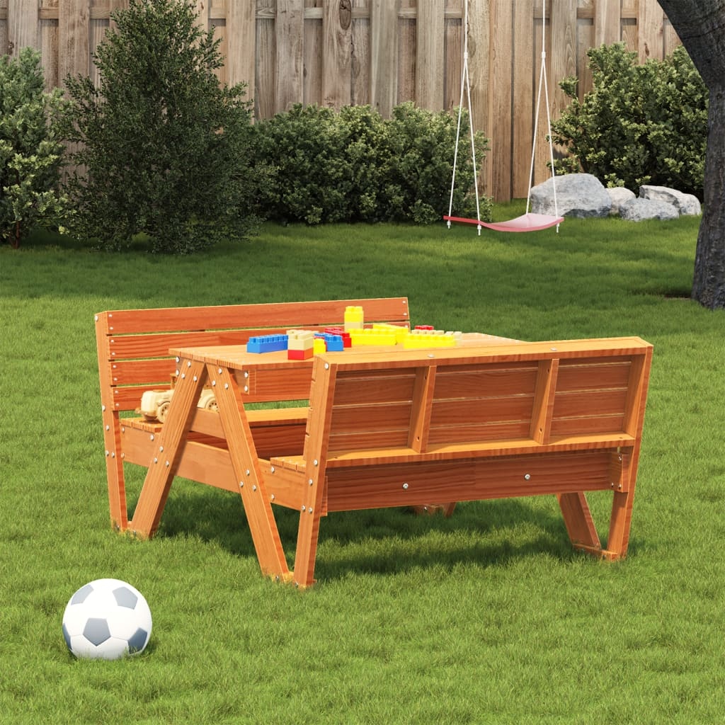 vidaXL Picknicktafel voor kinderen 88x122x58 cm grenenhout wasbruin