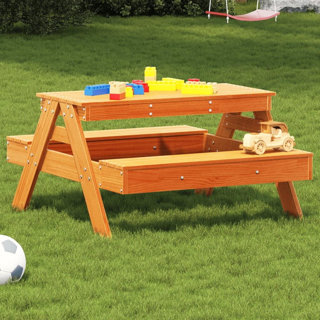 vidaXL Picknicktafel voor kinderen 88x97x52 cm grenenhout wasbruin