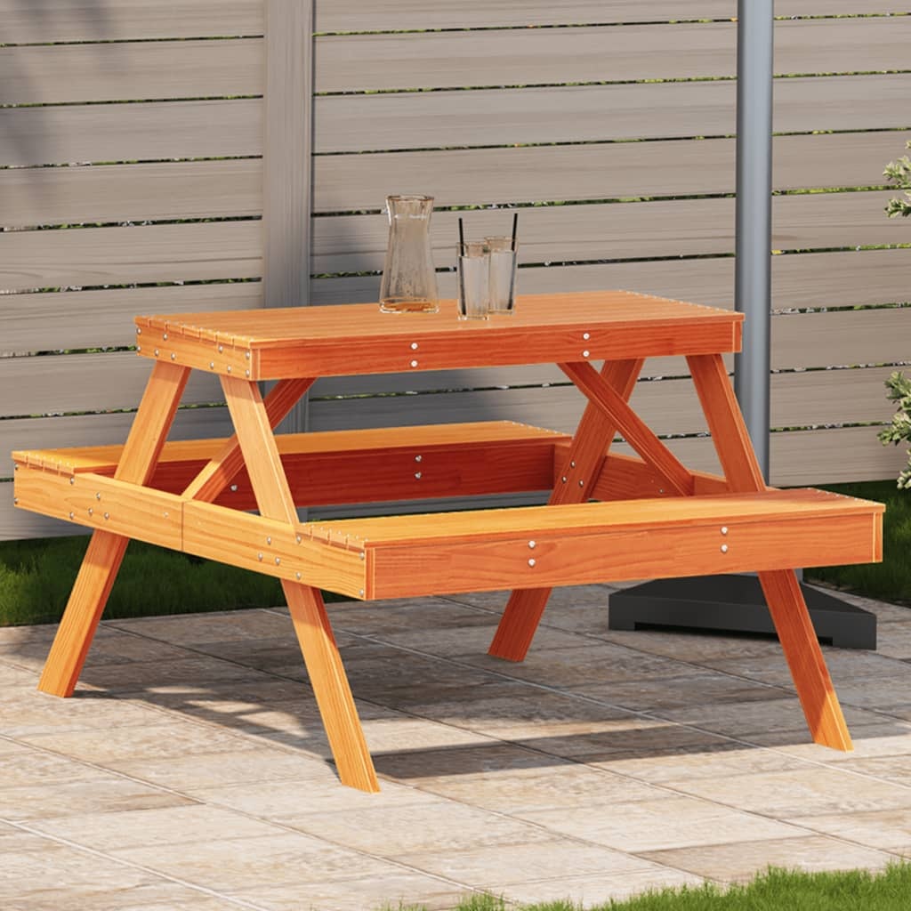 VidaXL Picknicktafel 105x134x75 cm massief grenenhout wasbruin