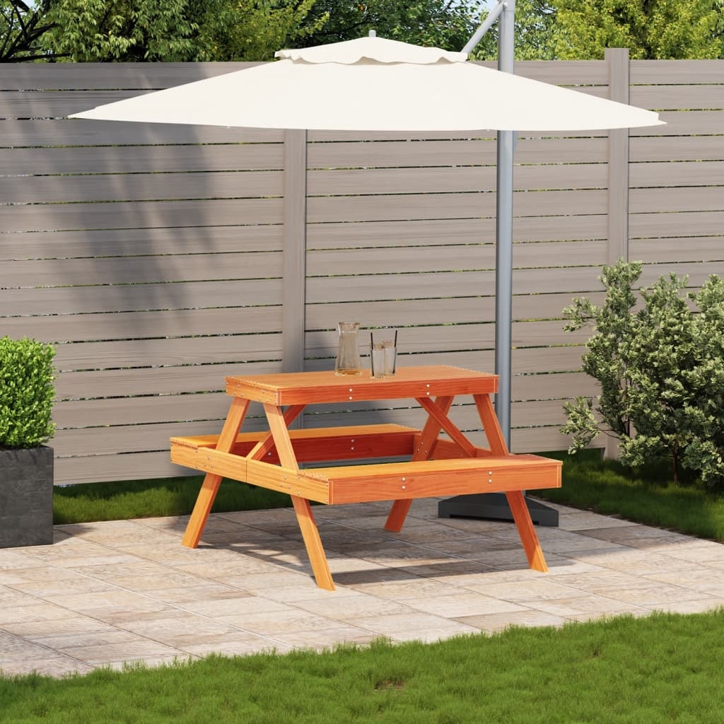 VidaXL Picknicktafel 105x134x75 cm massief grenenhout wasbruin
