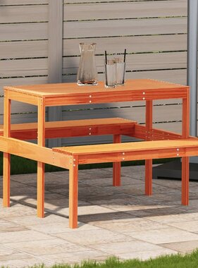 VidaXL Picknicktafel 110x134x75 cm massief grenenhout wasbruin