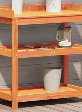 VidaXL Oppottafel met schappen 82,5x45x86,5 cm grenenhout bruin