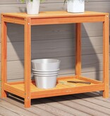 VidaXL Oppottafel met schap 82,5x50x75 cm massief grenenhout wasbruin
