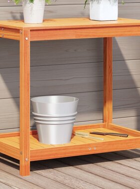 VidaXL Oppottafel met schap 82,5x50x75 cm massief grenenhout wasbruin