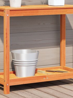VidaXL Oppottafel met schap 82,5x35x75 cm massief grenenhout wasbruin