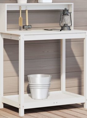 VidaXL Oppottafel met schappen 82,5x50x109,5 cm massief grenenhout wit