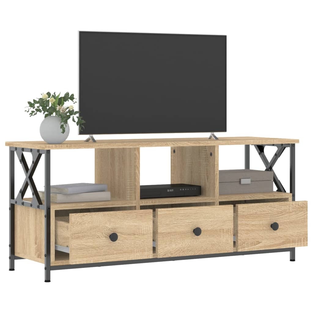 VidaXL Tv-meubel 102x33x45 cm bewerkt hout en ijzer sonoma eikenkleur