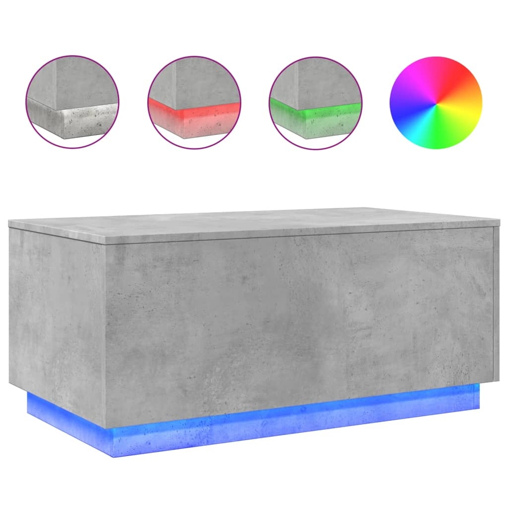 VidaXL Salontafel met LED-verlichting 90x50x40 cm betongrijs