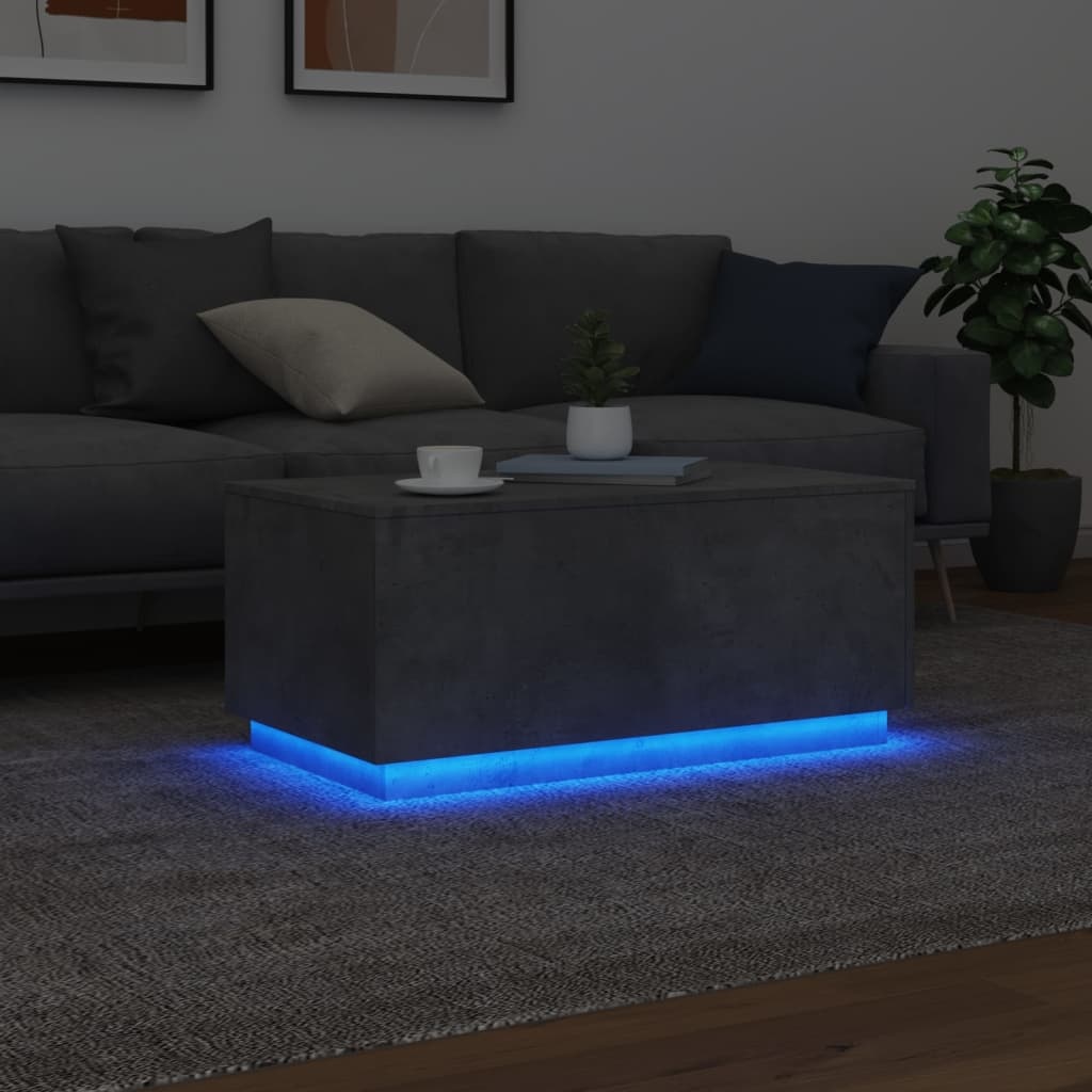 VidaXL Salontafel met LED-verlichting 90x50x40 cm betongrijs