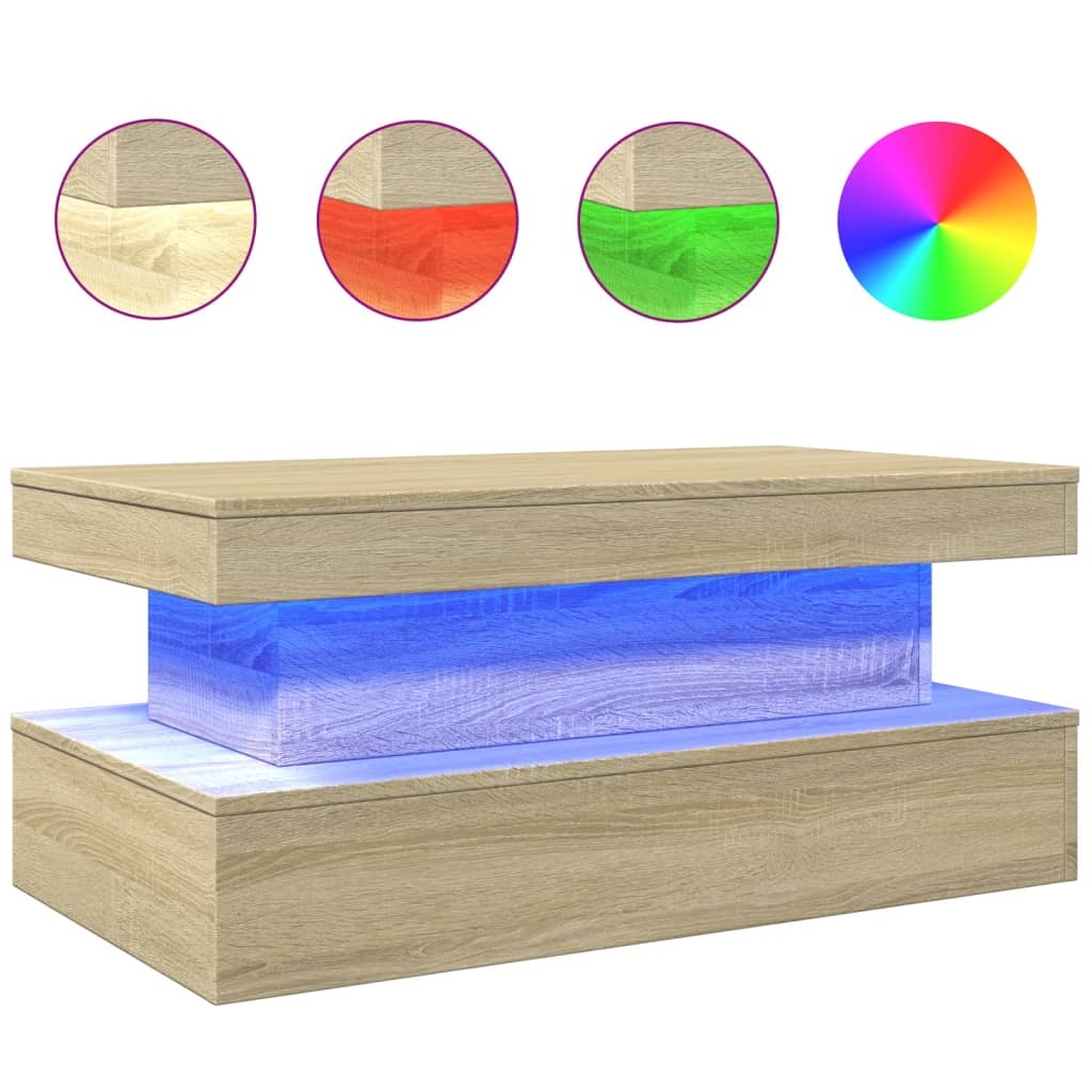 VidaXL Salontafel met LED-verlichting 90x50x40 cm sonoma eikenkleurig