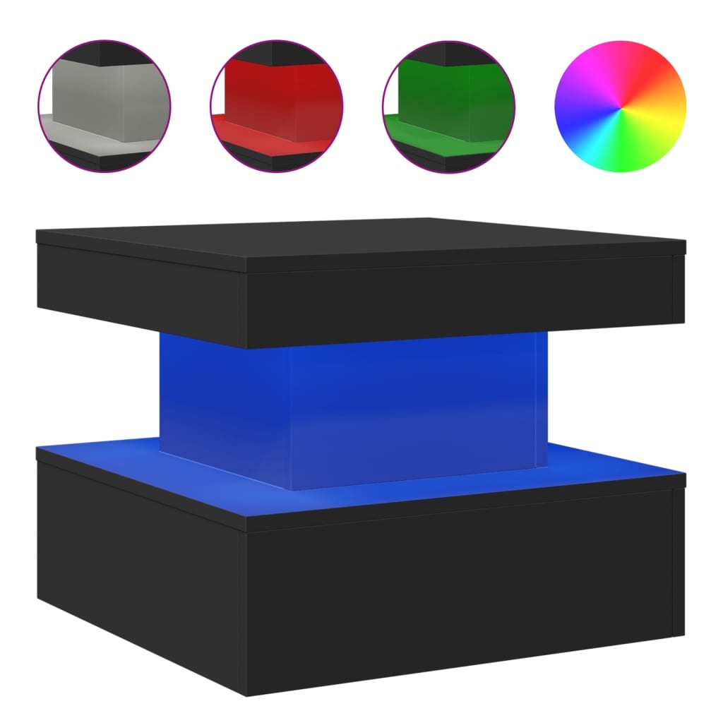 VidaXL Salontafel met LED-verlichting 50x50x40 cm zwart