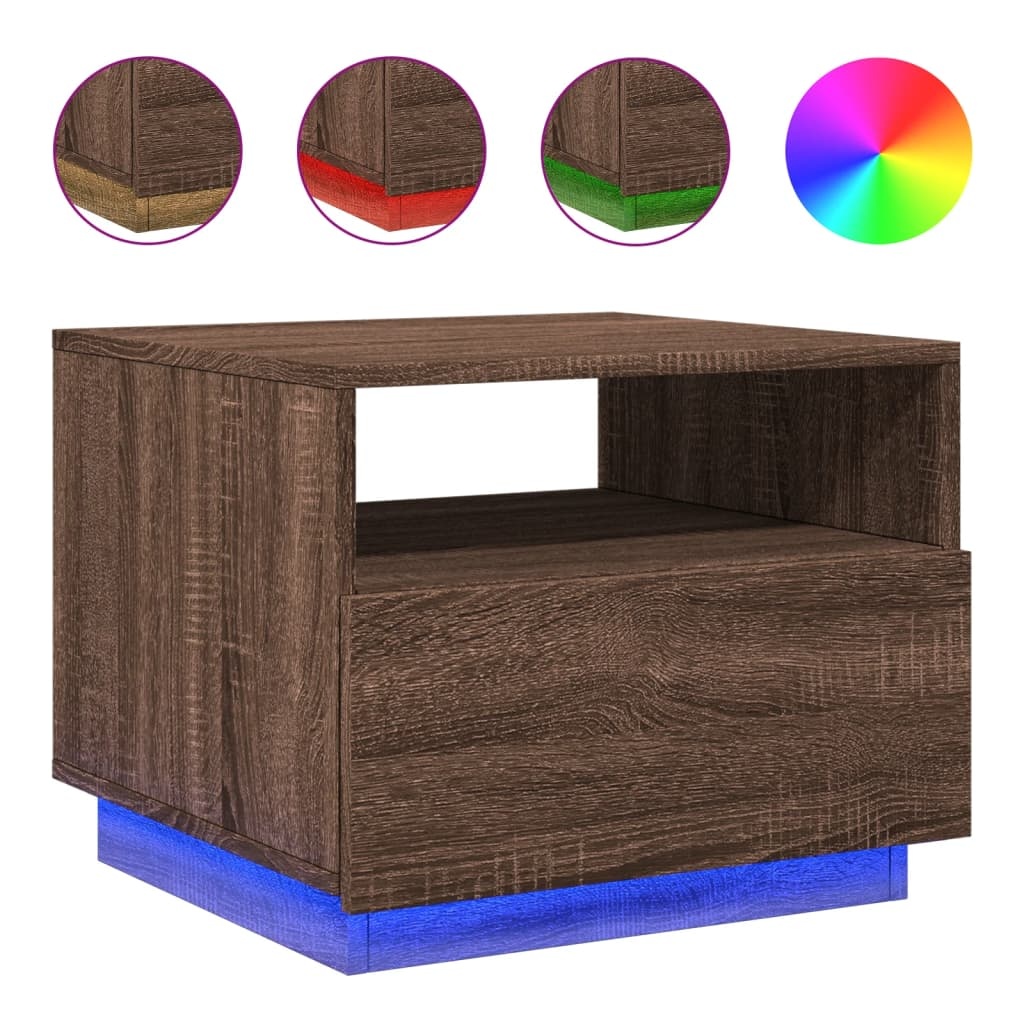VidaXL Salontafel met LED-verlichting 50x49x40 cm bruineikenkleurig