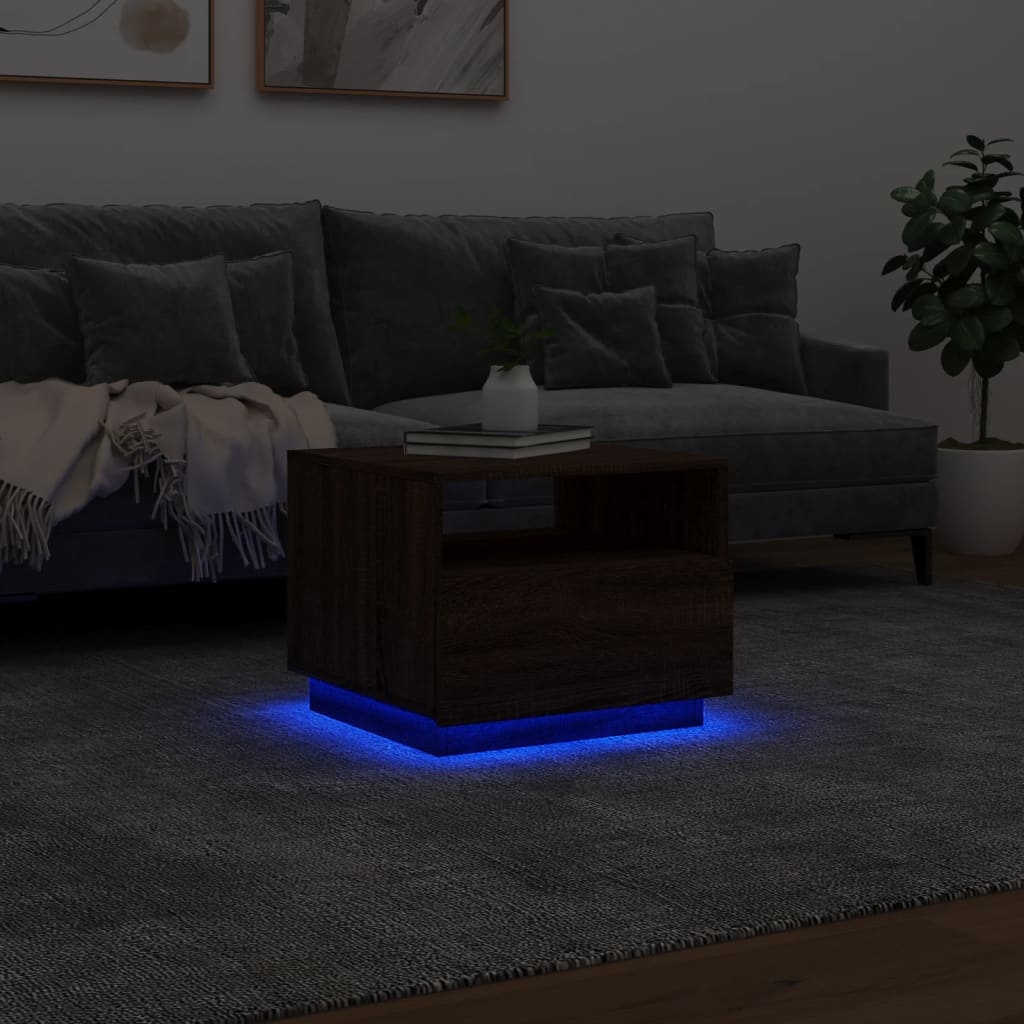 VidaXL Salontafel met LED-verlichting 50x49x40 cm bruineikenkleurig