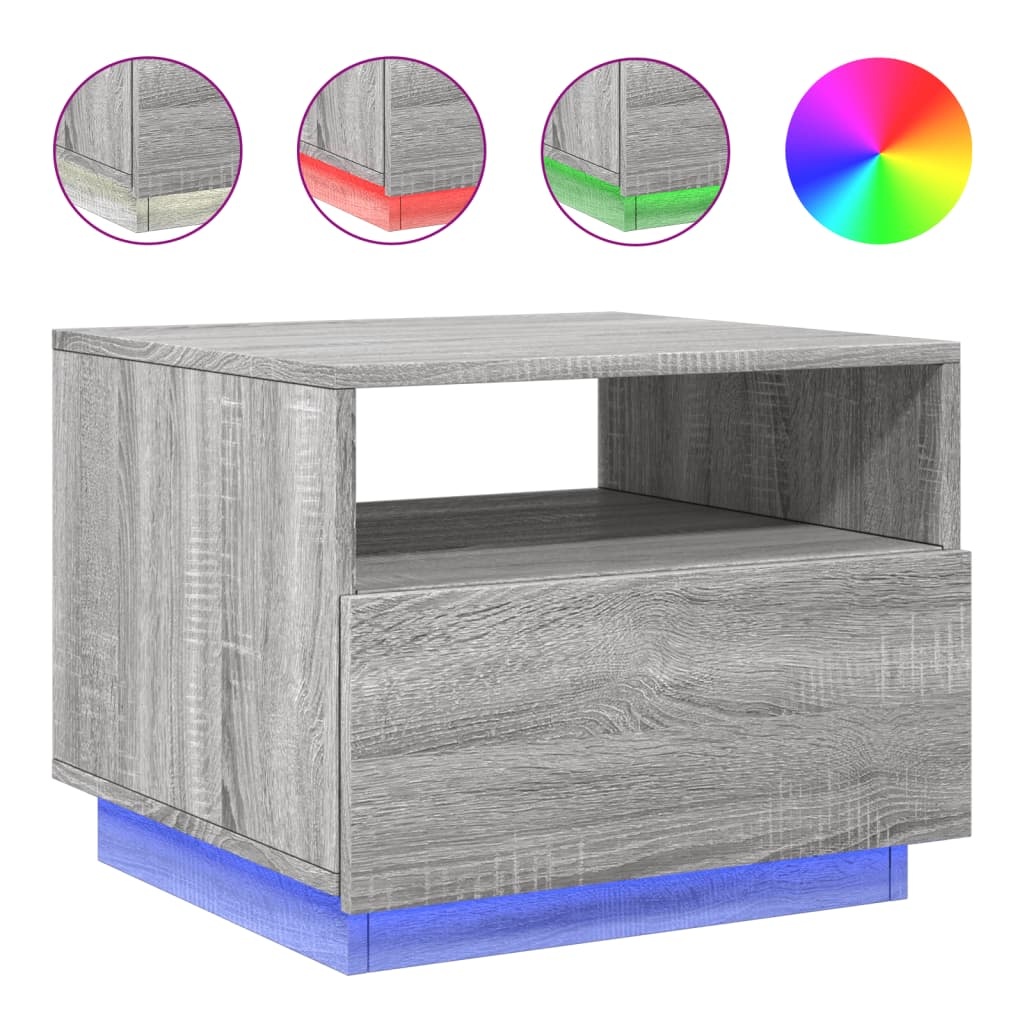 vidaXL Salontafel met LED-verlichting 50x49x40 cm grijs sonoma eiken