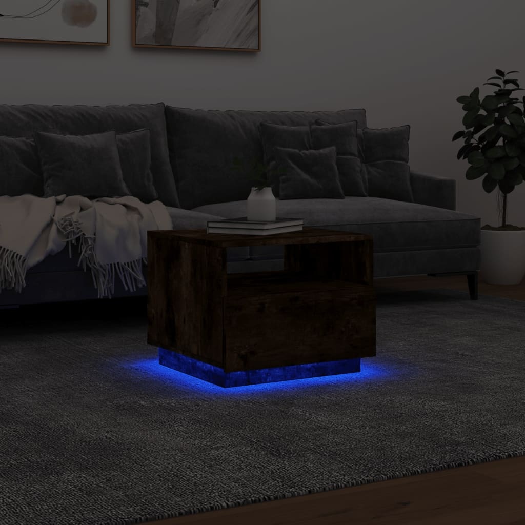 VidaXL Salontafel met LED-verlichting 50x49x40 cm gerookt eikenkleurig