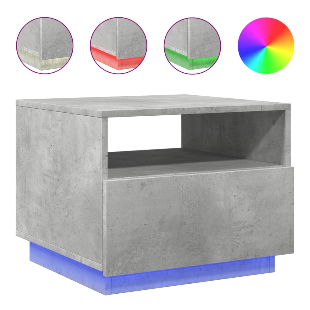 VidaXL Salontafel met LED-verlichting 50x49x40 cm betongrijs