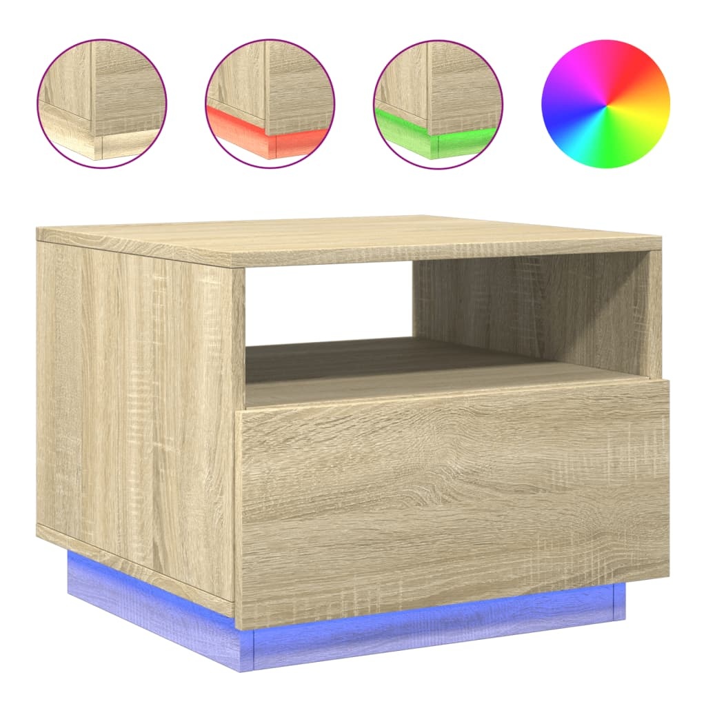 VidaXL Salontafel met LED-verlichting 50x49x40 cm sonoma eikenkleurig