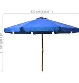 vidaXL Parasol met houten paal 330 cm azuurblauw