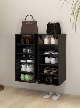VidaXL Schoenenkasten 2 st 31,5x35x70 cm spaanplaat zwart